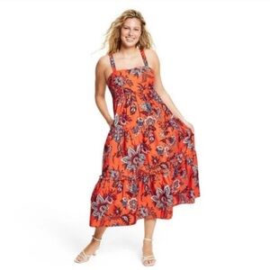 RHODE x Target Large Leafy Floral Print Tiered Poplin Midi Dress L